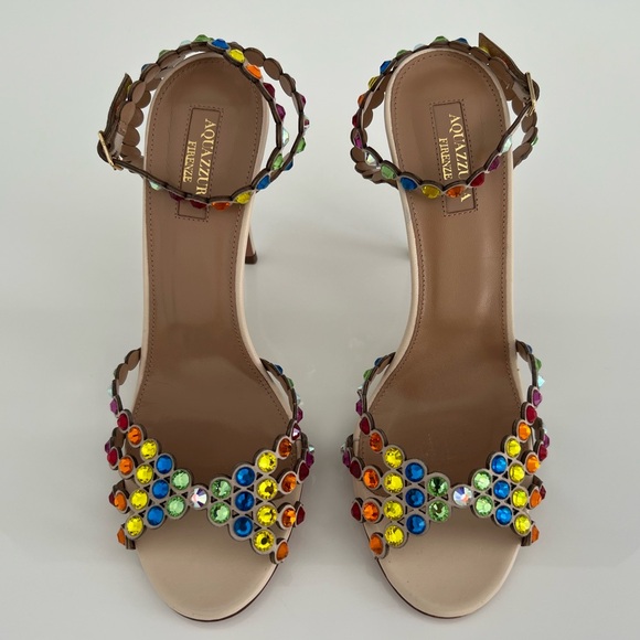 AQUAZZURA RAINBOW TEQUILA CRYSTAL SANDALS SIZE IT 37.5 / US 37.5 - Picture 1 of 17